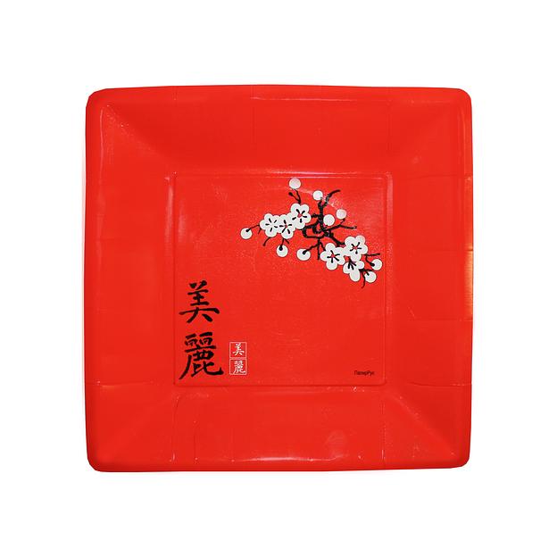 Тарелка квадратная одноразовая Рубин 260 мм (набор 8 шт) на заказ фото 1