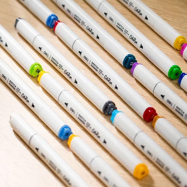 Набор маркеров для скетчинга Deli EC187-12 ColoRun 11мм 150мм трехгр. двойной пиш. наконечник 1-5мм 12цв. ассорти пластиковая коробка (12шт.) фото 4