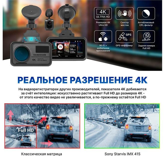 Видеорегистратор TrendVision TDR-725 Real 4K черный 8Mpix 2160x3840 2160p 170гр. GPS NT96670 фото 3