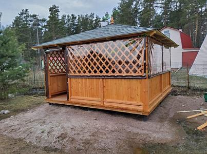 Беседка «Скандинавия» 4×4 м + казан-мангал + мягкие окна фото 1