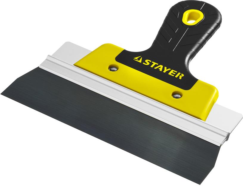STAYER PROFlat, 200 мм, алюминиевая направляющая, двухкомпонентная ручка, анодированный фасадный шпатель (10045-20) фото 1