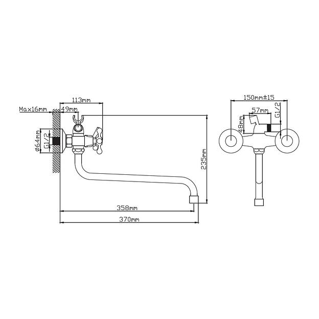 Смеситель для ванны с 2-мя рукоятками S-30, с переключателем душа фото 2