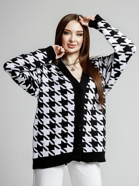 Кардиган вязаный на пуговицах оверсайз, черно-белый - SANIYA, Опт фото 1