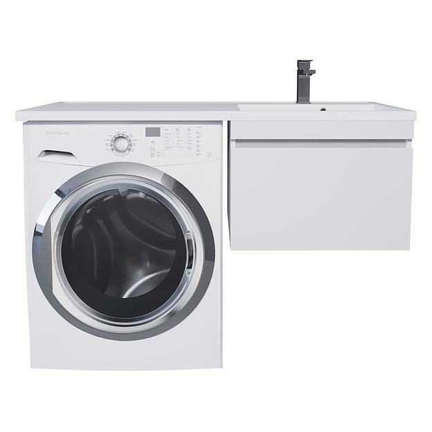 Тумба под стиральную машину с раковиной Uperwood Magenta 60/120 см, подвесная, белая, выдвижной ящик, правая фото 1