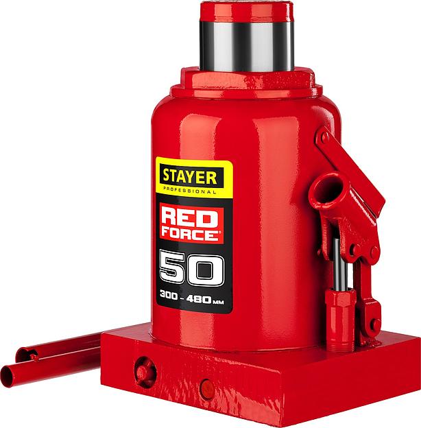STAYER RED FORCE, 50 т, 300 - 480 мм, бутылочный гидравлический домкрат, Professional (43160-50) фото 1