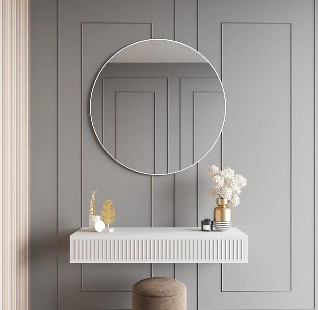 Зеркало в раме настенное круглое большое D101 см, white ОПТ фото 2