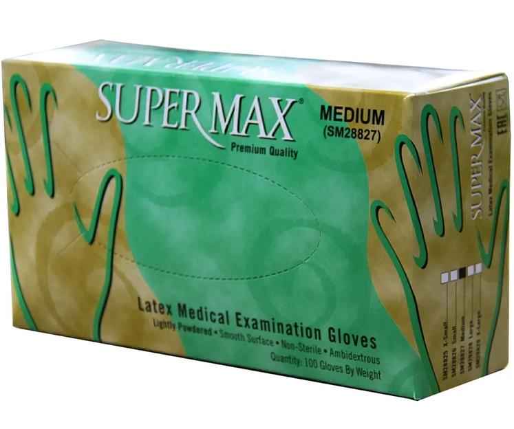 Перчатки латексные SUPERMAX размер М, 100 шт опт фото 1