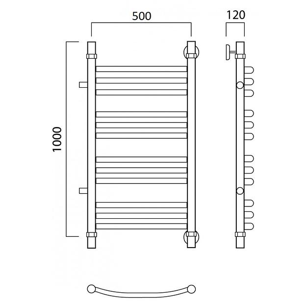 Полотенцесушитель водяной Роснерж Дуга L104011 100x50 с боковым подключением 800 групповой фото 2
