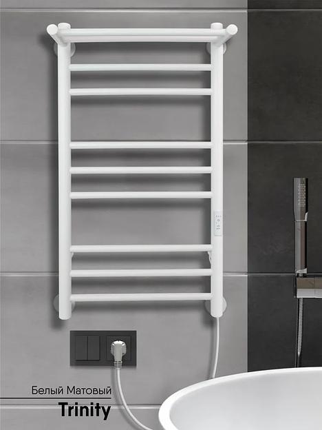 Электрический полотенцесушитель «Line Trinity» 800х432 мм белый матовый (таймер, скрытый монтаж, универсальное подключение) ОПТ  фото 2