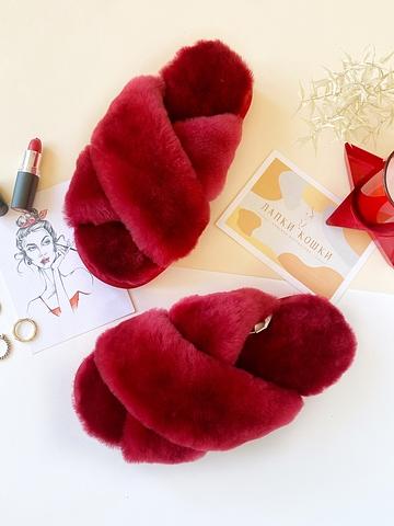 Меховые женские тапочки с перекрестными шлейками фото 6