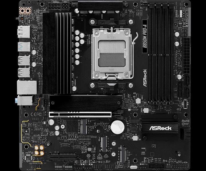 Материнская плата ASROCK B850M PRO-A, AM5, B850, 4*DDR5, 4*SATA, 4*M.2, 4*USB 2.0, 3*USB 3.2, 2*Type-C, 2*PCIx16, 1*M.2 (Key E), HDMI+DP, mATX фото 2