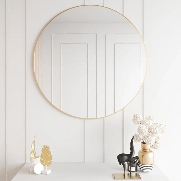 Зеркало в раме настенное круглое большое D101 см, gold ОПТ фото 2