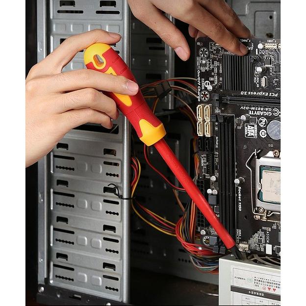 Диэлектрическая крестовая отвертка Deli DL518150 PH3х150мм сталь Cr-V, сертификат VDE для работ под напряжением до 1000 В фото 2