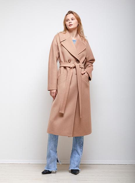 Женское демисезонное пальто двубортное Mmoda светлый кэмл, арт.2223425-7 фото 5