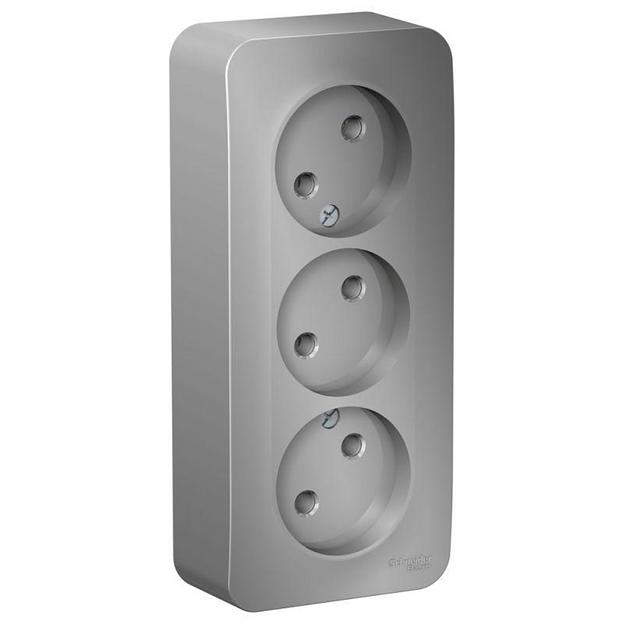 Розетка 3-м ОП Blanca 16А IP20 250В без заземл. без защ. шторок с изолир. пластиной алюм. SE BLNRA00 фото 1