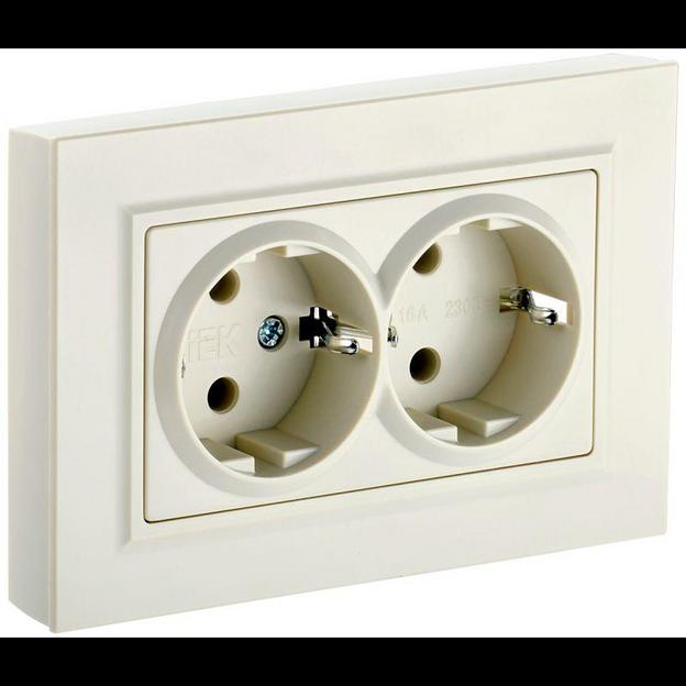 IEK BR-R21-16-K10-F BRITE Роз. 2-я с з/к без з/ш 16А в сб. РС12-3-БрКр беж. фото 1