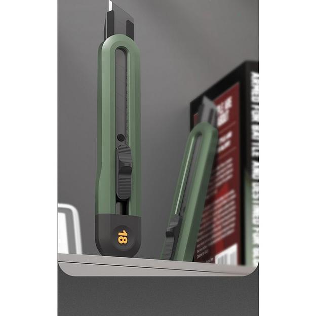 Нож Deli Технический нож "Home Series Green" Deli HT4018L ширина лезвия 18мм, эксклюзивный дизайн, корпус из высококачественного софттач пластика фото 2