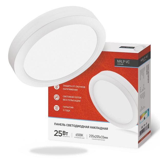 Панель светодиодная накладная круглая NRLP-VC 25Вт 230В 6500К 2000лм 205мм белая IP40 IN HOME фото 1