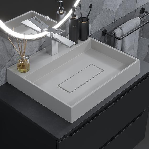 Раковина для ванной накладная кварцевая Uperwood Tanos Quartz 50 см, прямоугольная, жасмин фото 2