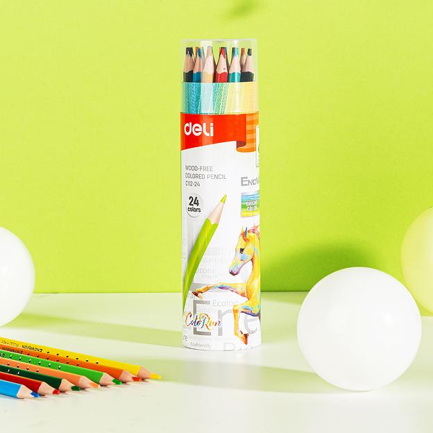Карандаши цветные Deli EC112-24 Enovation трехгранные пластик 24цв. карт.тубус (24шт) фото 2