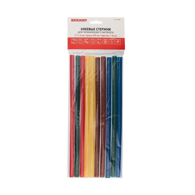 REXANT (09-1280) Клеевые стержни d=11,3 мм, L=270 мм, цветные (упак. 10 шт.) фото 1