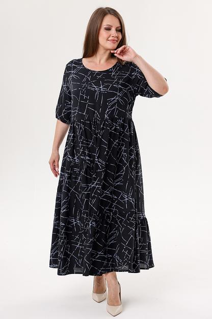 Платье штапель 6079/14/Черный, голубой фото 3