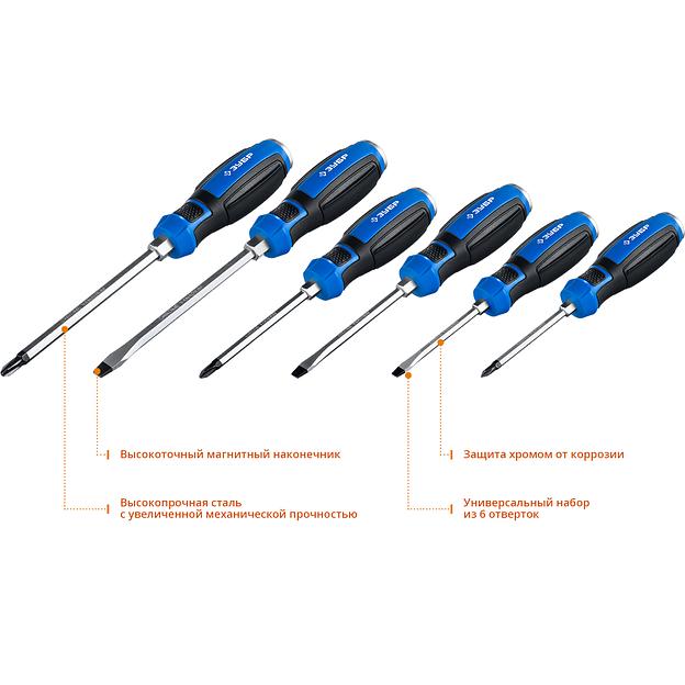 Набор: Отвертки ударные ''Профессионал'' ''УДАРНИК'', сквозной Cr-V стержень с усилит.под ключ, 2-хкомп.рук, магн.наконечник, в коробке, 6предм фото 2