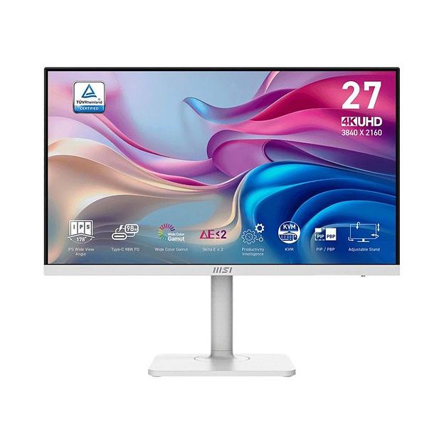 Монитор 27" MSI Modern MD272UPHW White (IPS, 3840x2160, HDMI+HDMI+DP+Type C, 4 ms, 178°/178°, 300 cd/m, 1000:1, 60Hz, Spk, Pivot) фото 2