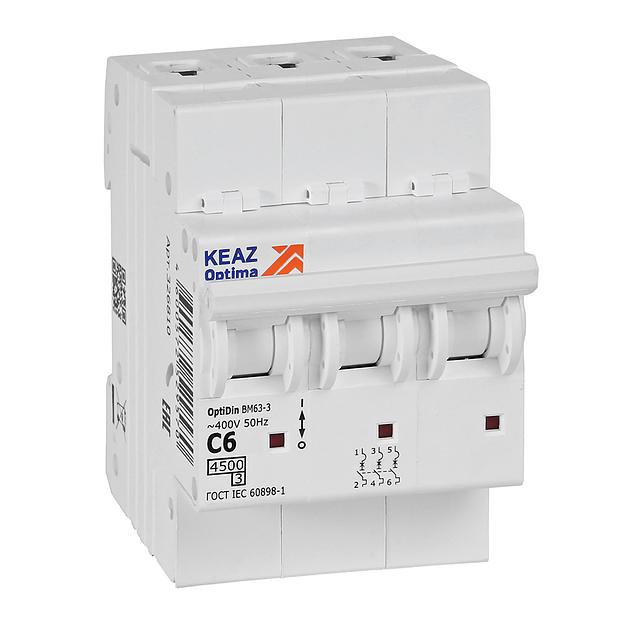 Выключатель автоматический модульный OptiDin BM63-3C6-4.5-УХЛ3 КЭАЗ 326810 фото 1