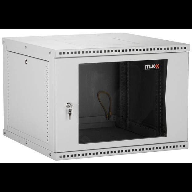 Настенный разборный шкаф TLK 19", 9U, стеклянная дверь, Ш600хВ436хГ600мм, 2 пары монтажных направляющих, серый фото 1