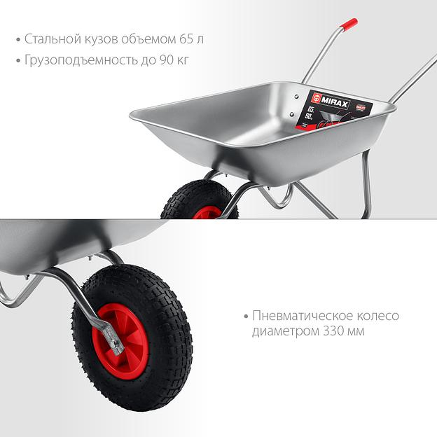 MIRAX MX-1, 65 л, 90 кг, одноколесная, оцинкованная сталь, садовая тачка (39900) фото 3