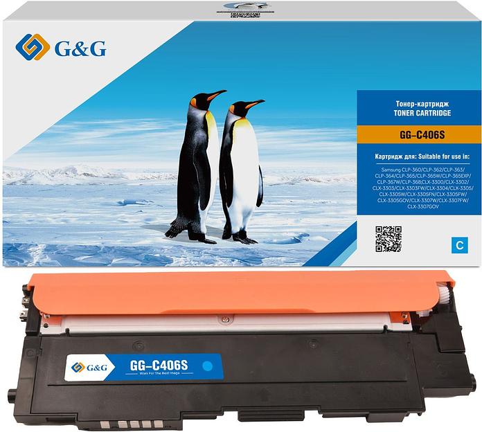 Картридж лазерный G&G GG-C406S голубой (1000стр.) для Samsung CLP-360/365/CLX-3300/3305 фото 1