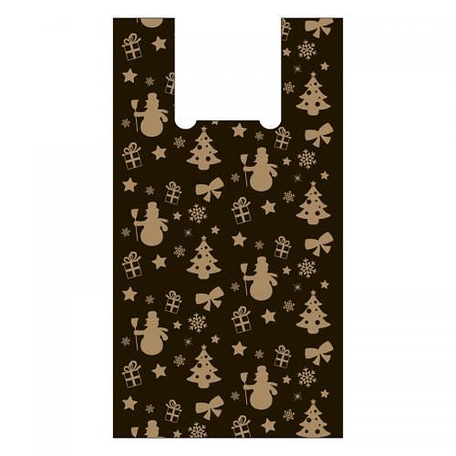 Полиэтиленовый пакет-майка чёрный «Праздник.НГ» ПНД, 15 мкм ОПТ фото 1