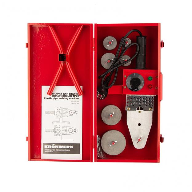 Аппарат для сварки пластиковых труб Kronwerk К W 800, 800 Вт, 300 °C, 20-25-32-40-50-63 мм, металл. кейс фото 5