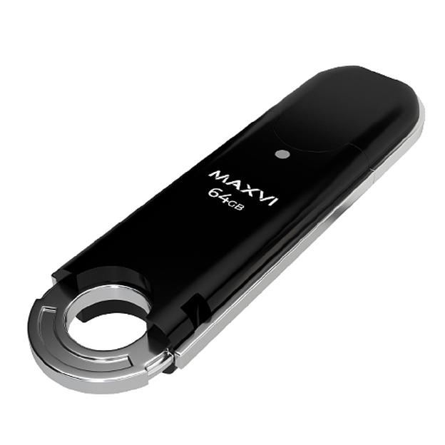 Maxvi USB Drive 64GB P2 black, монолит с колпачком, ABS пластик, USB 2.0 фото 1