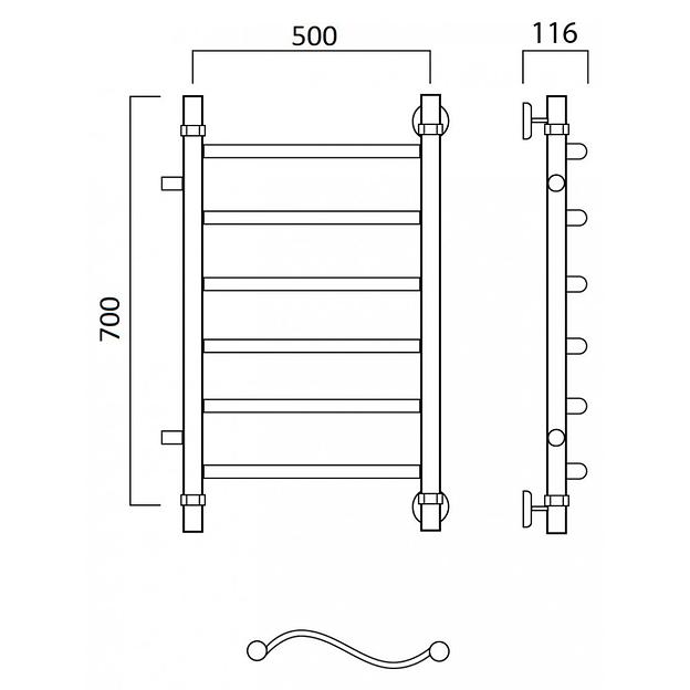 Полотенцесушитель водяной Роснерж Волна L101001 70x50 с боковым подключением 500 фото 2