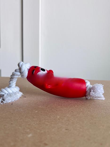 Игрушка пищащая Сосиска на веревке, 14 см, 5 шт/уп. ОПТ фото 1