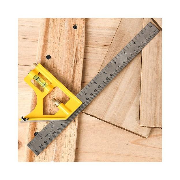 Линейка строительная с угольником и уровнем Deli DL7300Y 300мм, нержавеющая сталь, пузырьковый уровень фото 6