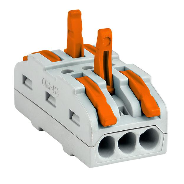 EKF plc-smk-423 Строительно-монтажная клемма СМК 222-423 проходная 3 полюса 0,08-4мм2 (25шт.) фото 2