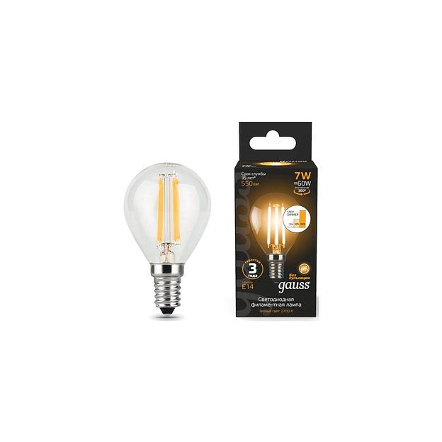 Лампа филаментная GAUSS E14, шар, 7Вт, одна шт. [105801107-s] фото 1