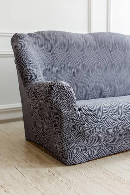 Чехол на трёхместный диван Чехлы&Пледы «Жаккард Волна» пепельный ОПТ фото 5