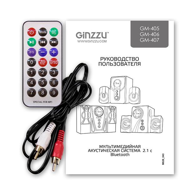 Ginzzu GM-407 2.1 с Bluetooth, выходная мощность 20Вт + 2х10Вт, аудиоплеер USB-flash, SD-card, FM-радио, пульт ДУ - 21 кнопка, стерео вход (2RCA), эквалайзер (обыч фото 3