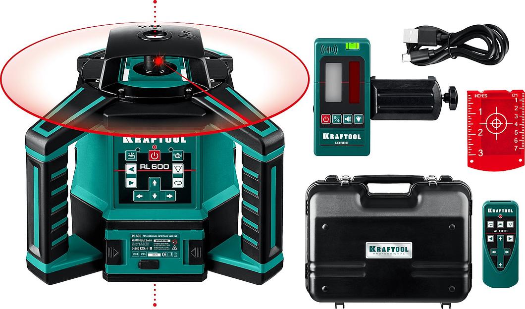 KRAFTOOL RL600, 600 м, ротационный лазерный нивелир (34600) фото 1