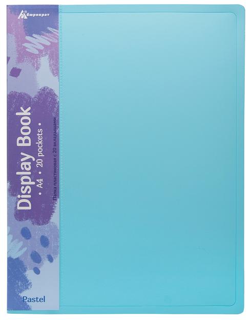Папка с 20 прозр.вклад. Бюрократ Pastel PAST20BLUE A4 пластик 0.5мм торц.карм с бум. встав голубой фото 1