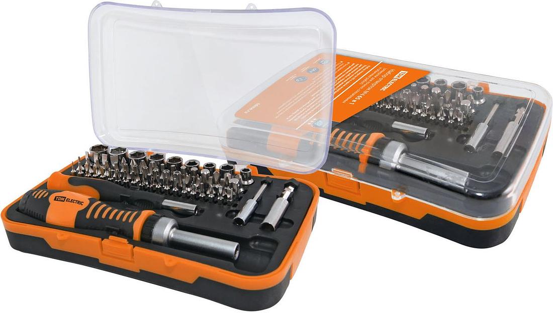 Набор, две отвертки: реверсивная, и тонкая, в комплекте биты и головки, №4, 65 предметов "Алмаз" TDM фото 1