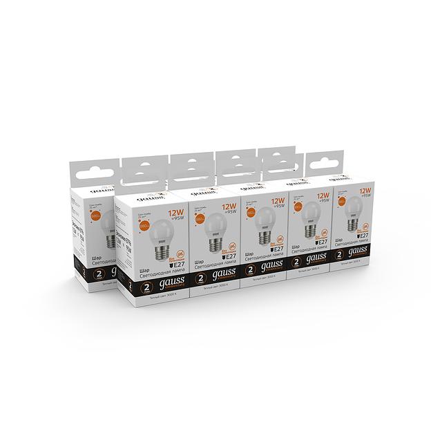 Лампа светодиодная Gauss Elementary 12Вт цок.:E27 шар 220B 3000K св.свеч.бел.теп. (упак.:10шт) (53212) фото 4