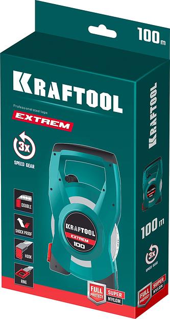 KRAFTOOL EXTREM, 100 м, геодезическая стальная мерная лента фото 9
