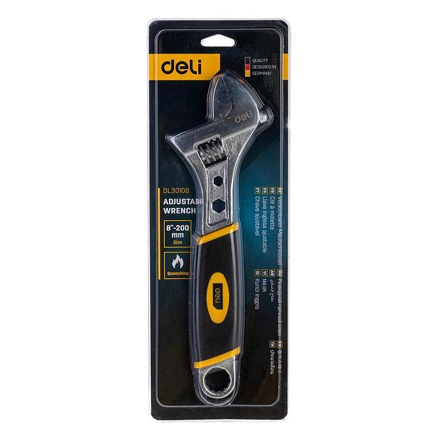 Ключи Deli Разводной ключ Deli DL30108 200мм, обрезиненная ручка, диапазон захвата 0-28мм фото 3