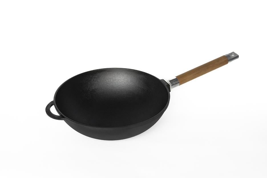 1126 Сковорода вок чугунная, 26 см, с ручкой фото 1