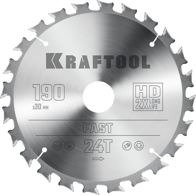 KRAFTOOL Fast, 190 х 30 мм, 24Т, пильный диск по дереву (36950-190-30) фото 1